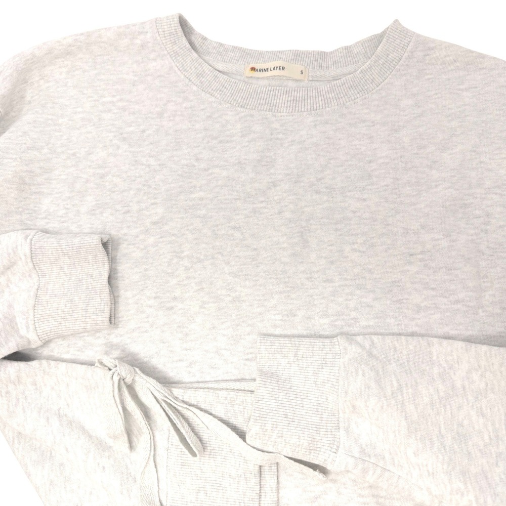 Marine Layer Women Small Gray Heathered Side Tie Crew Neck Pullover Sweatshirt